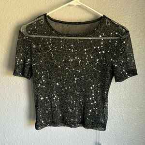 Women's Short Sleeve Long Sleeve Sheer Mesh Crop Tops Tee Shirt Blouse.
